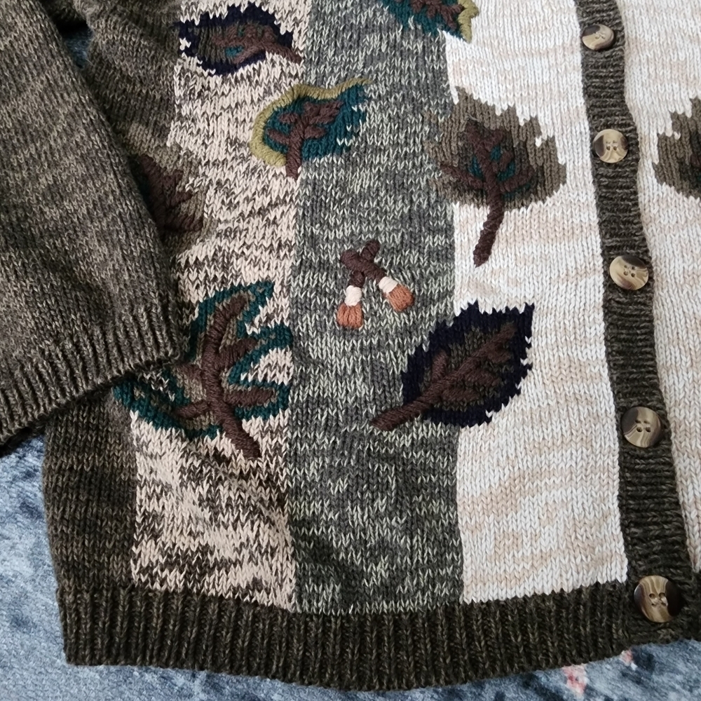 Vintage Dressbarn Fall Leaf Knit Cardigan Cottagecore Earthy L - Picture 9 of 12